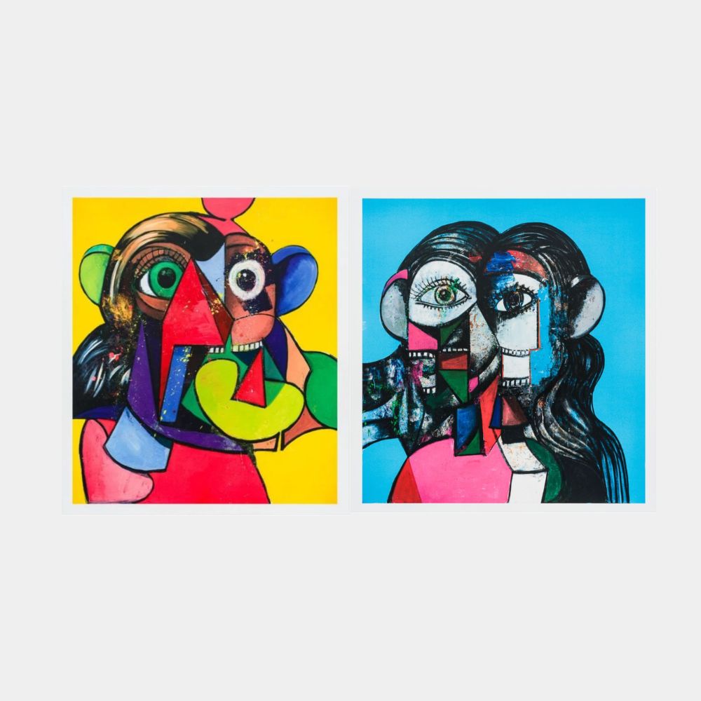 George Condo, Prismatic Head Composition and Portrait and Head, 2024